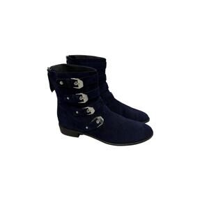 Stuart Weitzman “Jitterbug” Navy Blue Suede Leather Ankle Boots Womens 9.5 M